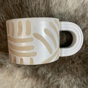 West Elm Handpainted Glazed Raw / Exposed Clay Batik Lines Design Mugs - Set of2